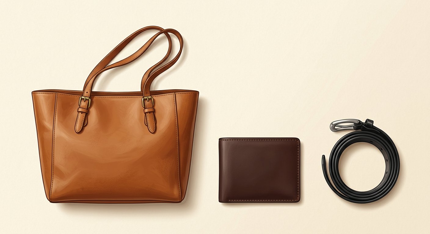Illustrative leather goods flat lay